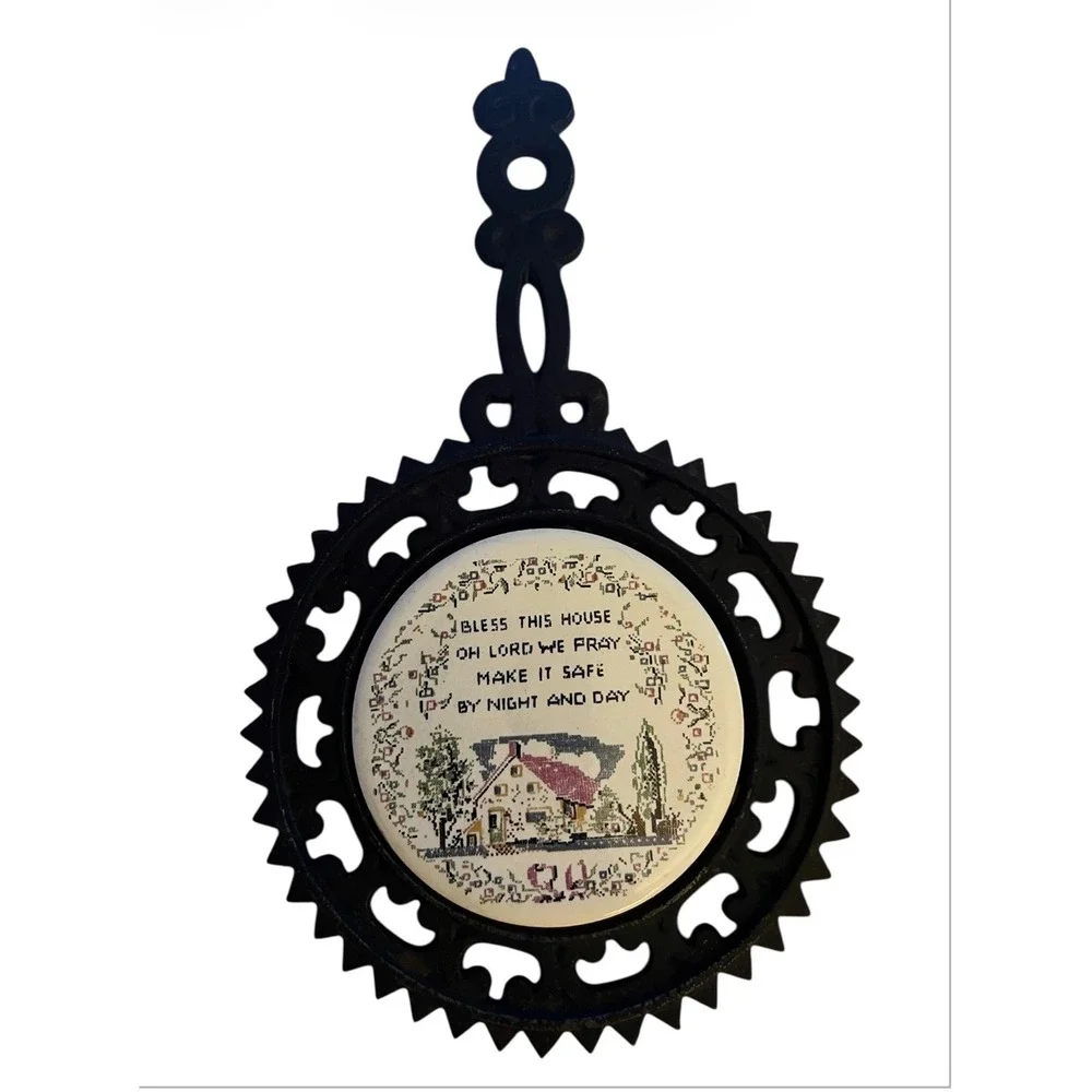 VTG Bless‎ This House Prayer Trivet Cottage Decor Religious Wall Hanging Cottage